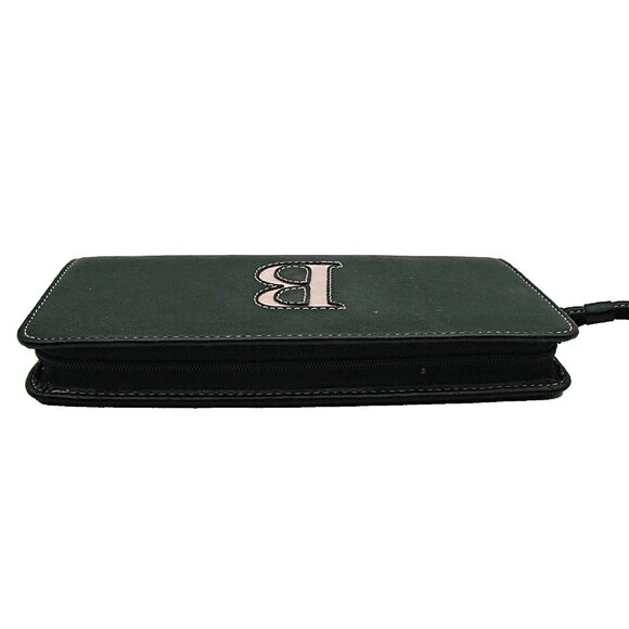 Liz Claiborne Initial B Perfect Clutch Wallet Solid Black Pink Wristlet Full Zip - Picture 4 of 12
